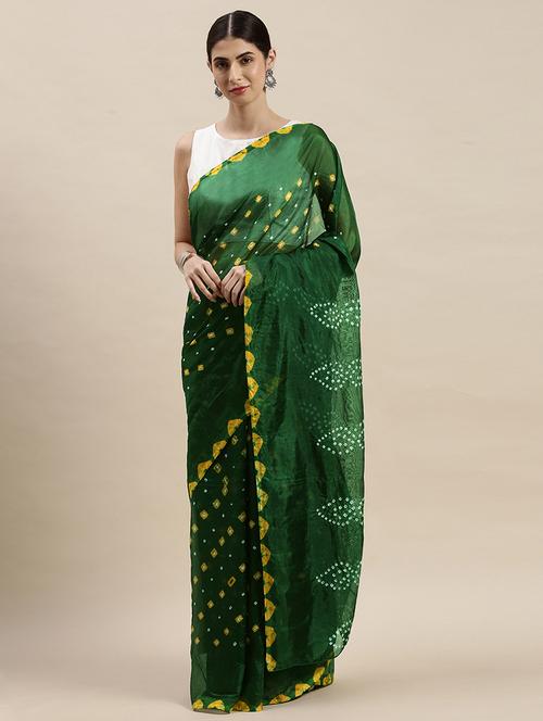 women's bandhani dark green colored saree - 18003419 - Very Small Image - 1