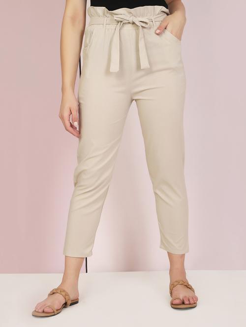 tie front solid trouser - 18003547 - Very Small Image - 1