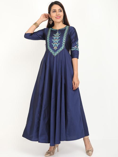 embroidered flared kurta - 18003586 - Very Small Image - 1