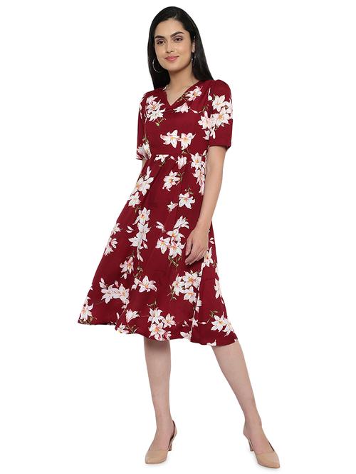 v-neck floral a-line dress - 18003658 - Very Small Image - 1