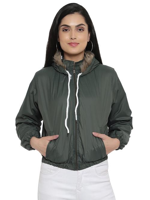 hooded neck solid windcheater jacket - 18003673 - Very Small Image - 1