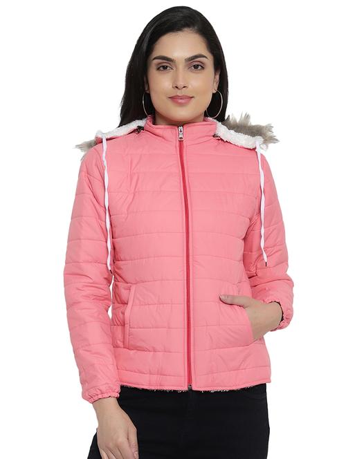 hooded neck solid quilted jacket - 18003675 - Very Small Image - 1