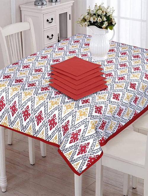 texstylers 200 tc pure cotton canvas jaipuri block printed 6 seater table cloth cover with 6 napkins - 18003778 - Very Small Image - 1