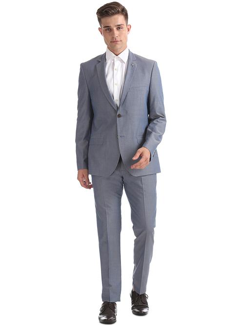 blue solid single breasted suit - 18003954 - Very Small Image - 1