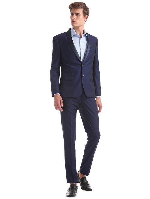 blue self design single breasted suit - 18003968 - Very Small Image - 1