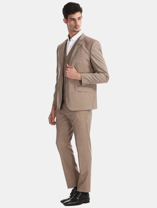 brown self design 3-piece suit - 18004064 - Very Small Image - 1