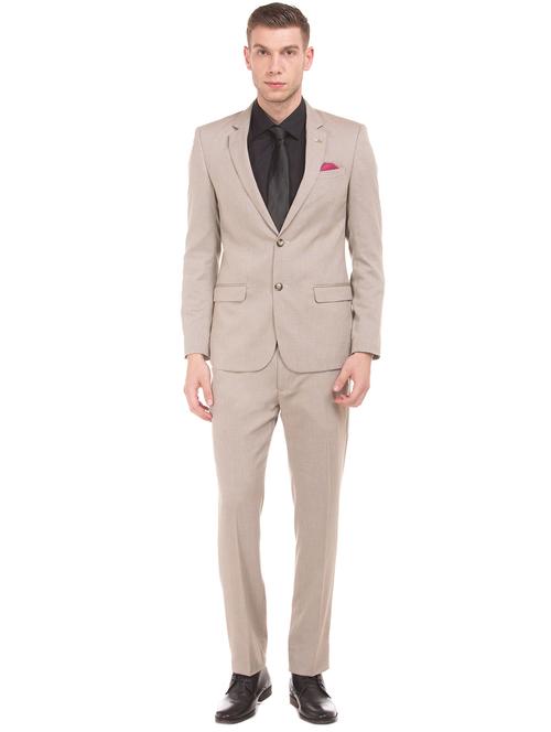 beige self design single breasted suit - 18004116 - Very Small Image - 1