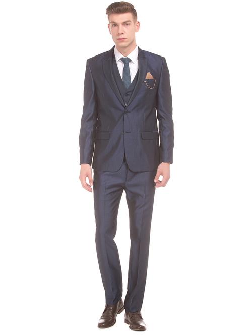 blue self design 3-piece suit - 18004122 - Very Small Image - 1
