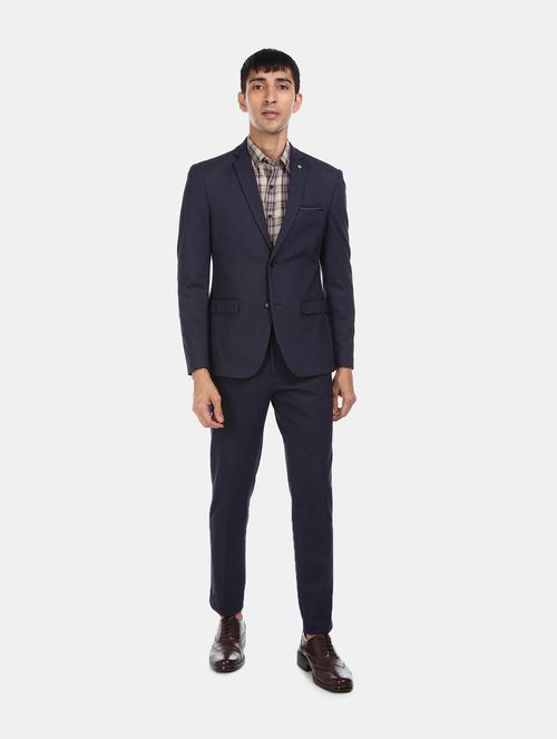 navy blue self design single breasted suit - 18004201 - Very Small Image - 1