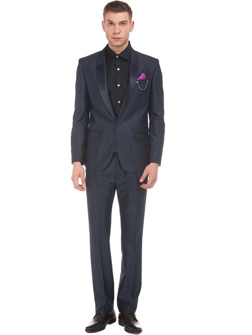 navy blue self design single breasted suit - 18004202 - Very Small Image - 1