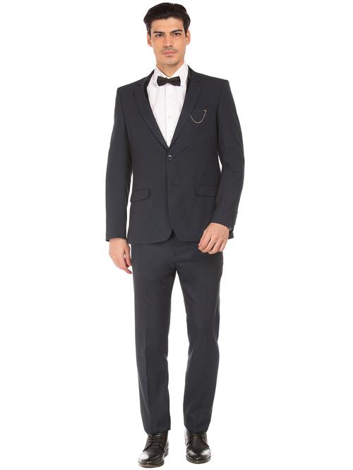 navy blue solid single breasted suit - 18004212 - Very Small Image - 1