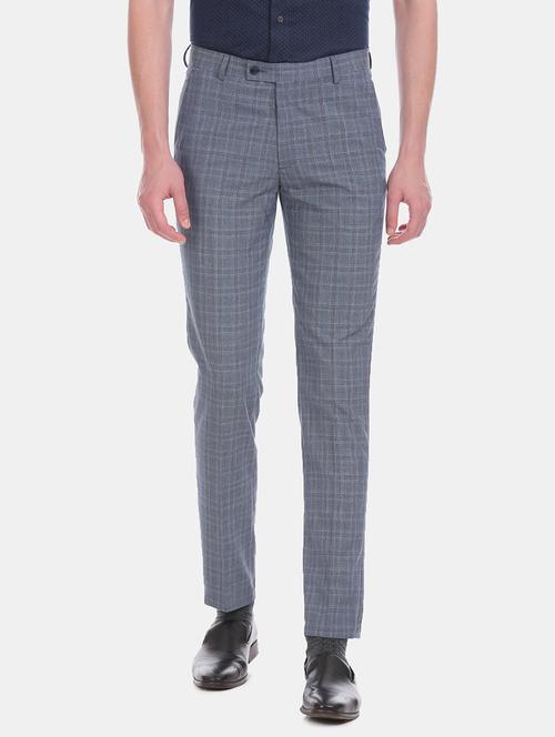 blue checkered flat front formal trouser - 18004433 - Very Small Image - 1