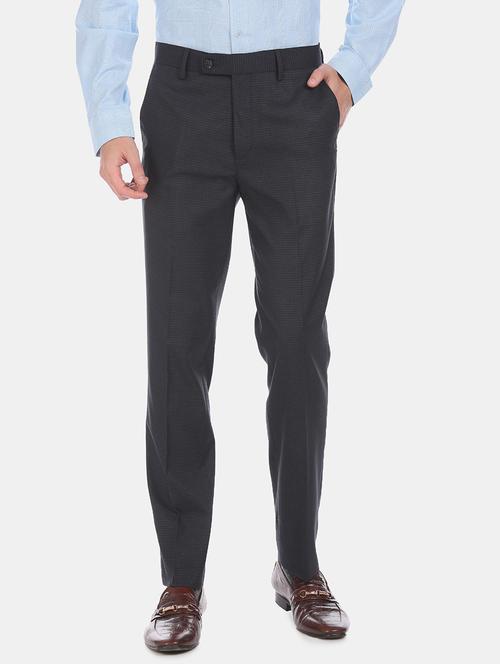 blue checkered flat front formal trouser - 18004443 - Very Small Image - 1