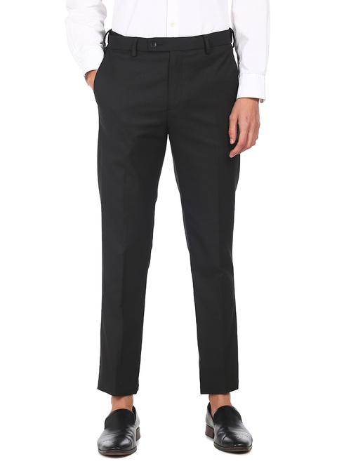 black solid flat front formal trouser - 18004449 - Very Small Image - 1