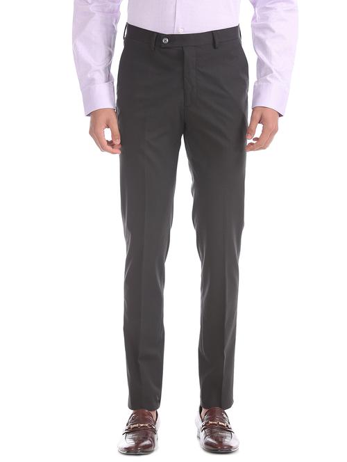 grey solid flat front formal trouser - 18004455 - Very Small Image - 1