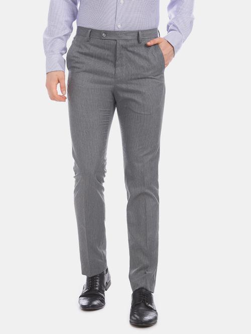 grey textured flat front formal trouser - 18004459 - Very Small Image - 1