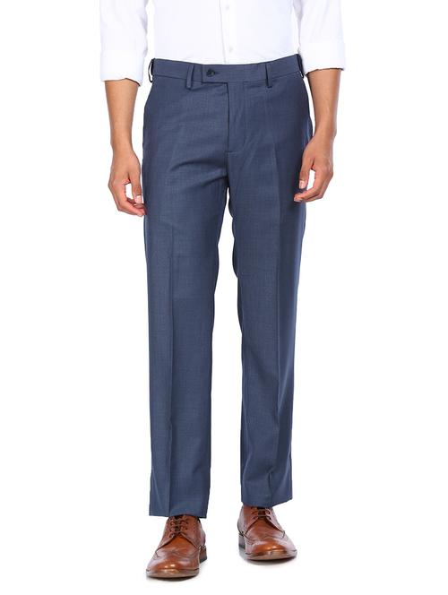 blue solid flat front formal trouser - 18004479 - Very Small Image - 1
