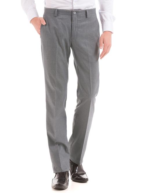 grey solid flat front formal trouser - 18004552 - Very Small Image - 1