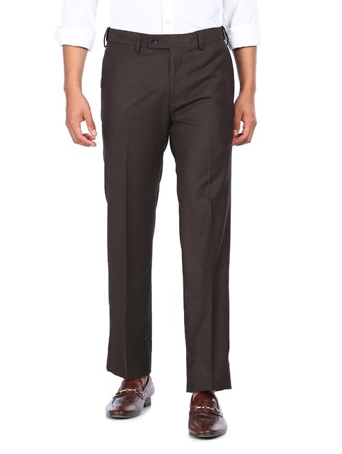 brown solid flat front formal trouser - 18004594 - Very Small Image - 1