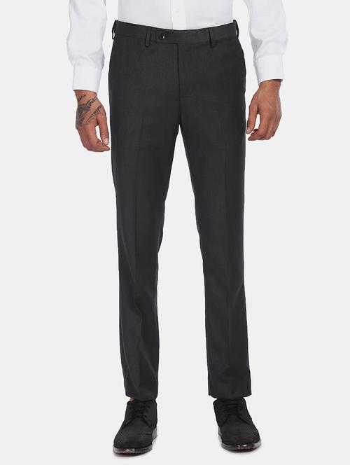 charcoal grey solid flat front formal trouser - 18004600 - Very Small Image - 1