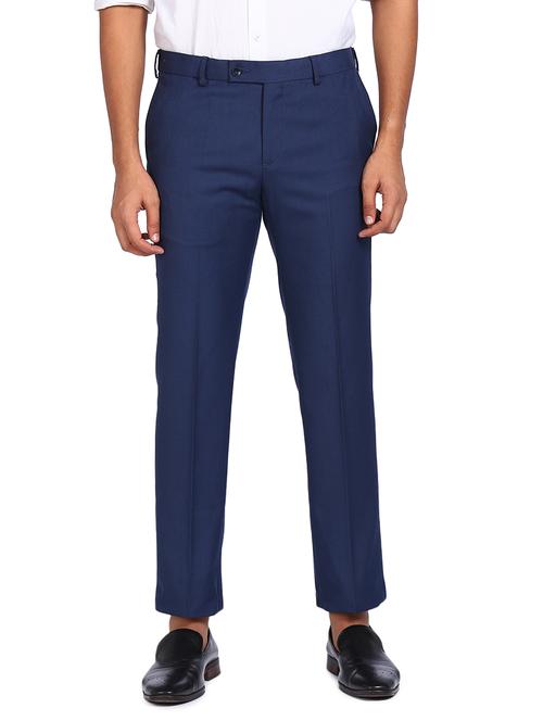 blue solid flat front formal trouser - 18004629 - Very Small Image - 1
