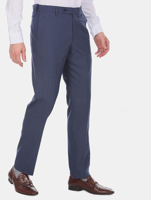 blue textured flat front formal trouser - 18004672 - Very Small Image - 1