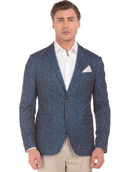 blue printed single breasted casual blazer - 18004708 - Very Small Image - 1