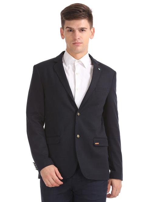navy blue solid single breasted casual blazer - 18004710 - Very Small Image - 1
