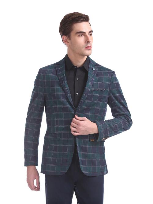 green checkered single breasted casual blazer - 18004711 - Very Small Image - 1
