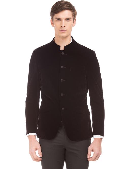purple solid bandhgala casual blazer - 18004753 - Very Small Image - 1