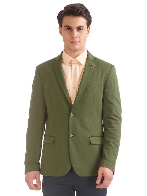 olive green solid single breasted casual blazer - 18004759 - Very Small Image - 1