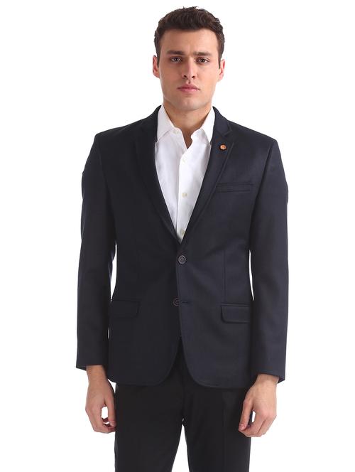 navy blue solid single breasted formal blazer - 18004766 - Very Small Image - 1