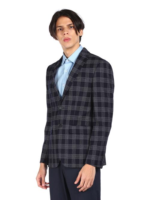 dark blue checkered single breasted formal blazer - 18004789 - Very Small Image - 1