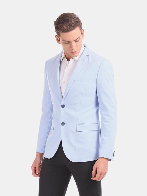 light blue solid single breasted formal blazer - 18004799 - Very Small Image - 1