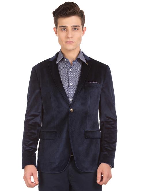 blue solid formal blazer - 18004827 - Very Small Image - 1