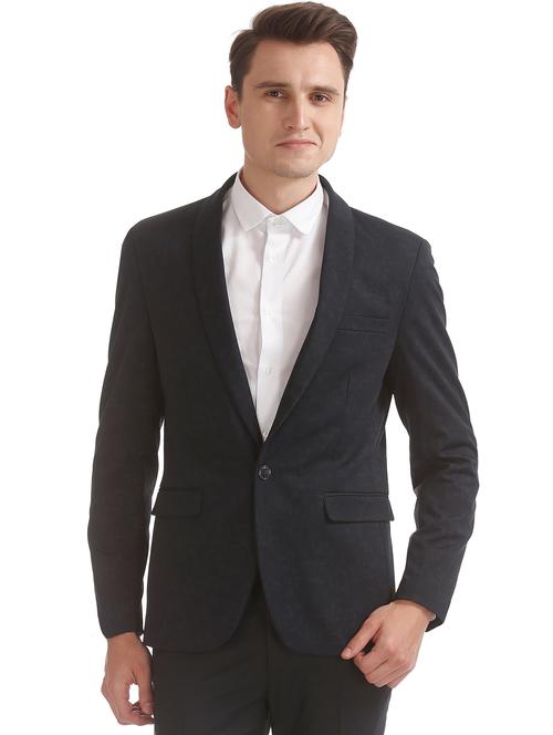 navy blue printed formal blazer - 18004842 - Very Small Image - 1