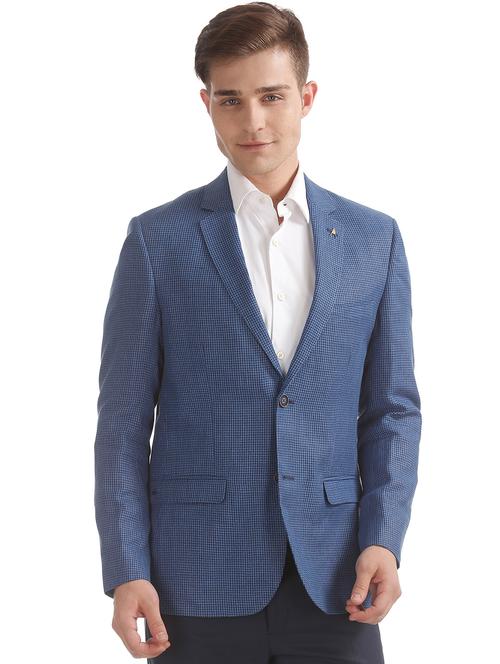 blue checkered linen formal blazer - 18004852 - Very Small Image - 1