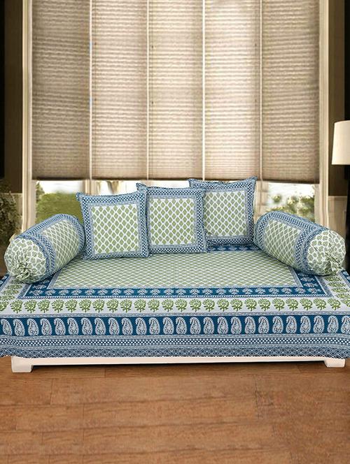 texstylers 200 tc pure cotton jaipuri printed traditional set of 6 pcs's single bed diwan set - 18005391 - Very Small Image - 1