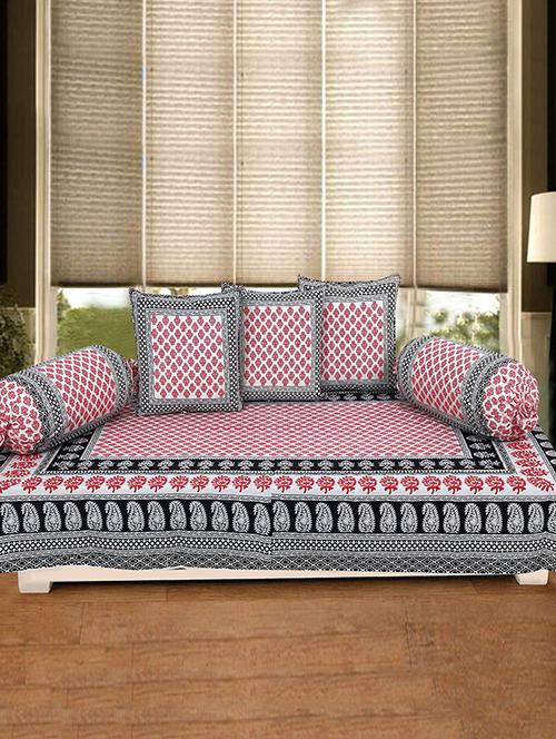 texstylers 200 tc pure cotton jaipuri printed traditional set of 6 pcs's single bed diwan set - 18005393 - Very Small Image - 1