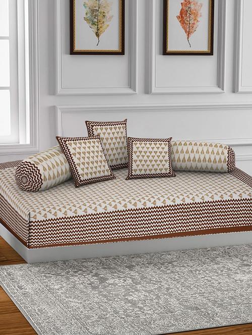 texstylers 200 tc pure cotton jaipuri printed traditional set of 6 pcs's single bed diwan set - 18005400 - Very Small Image - 1