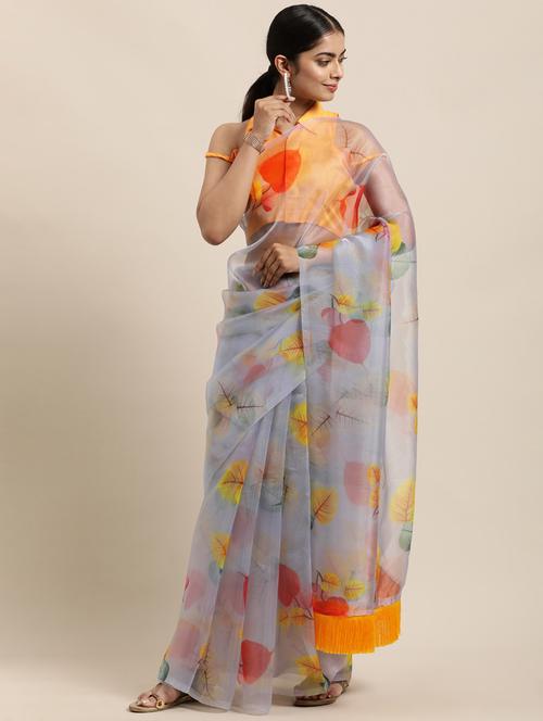 floral printed saree with blouse - 18005464 - Very Small Image - 1