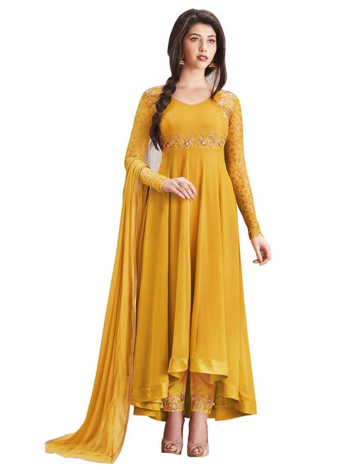 yellow georgette semistitched suit - 18005676 - Very Small Image - 1