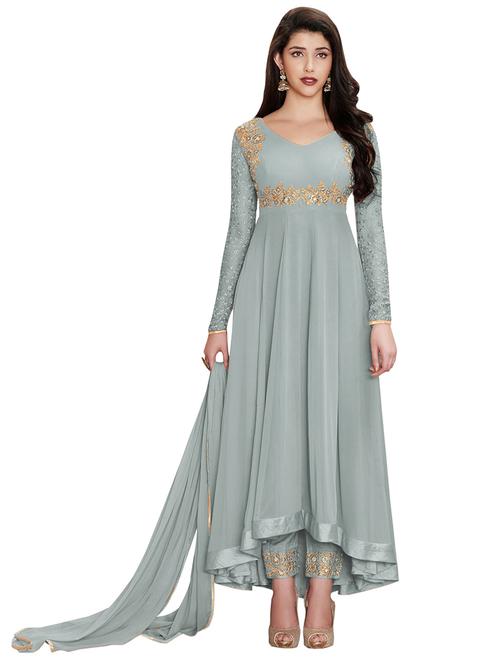 embroidered semi-stitched anarkali suit set - 18005677 - Very Small Image - 1
