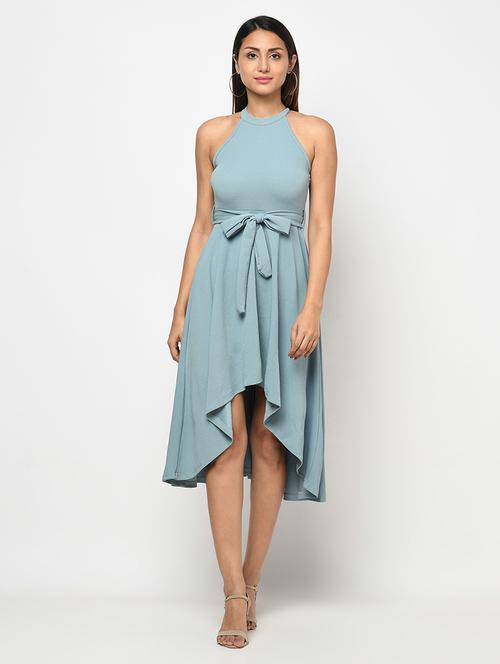 tie front solid fit & flare dress - 18006155 - Very Small Image - 1