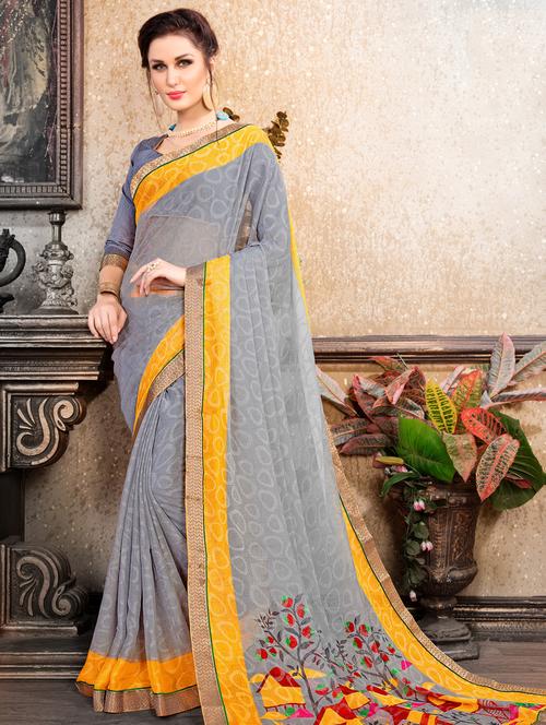 floral printed saree with blouse - 18006536 - Very Small Image - 1