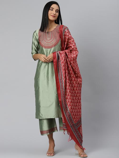 embroidered kurta palazzo set - 18007069 - Very Small Image - 1