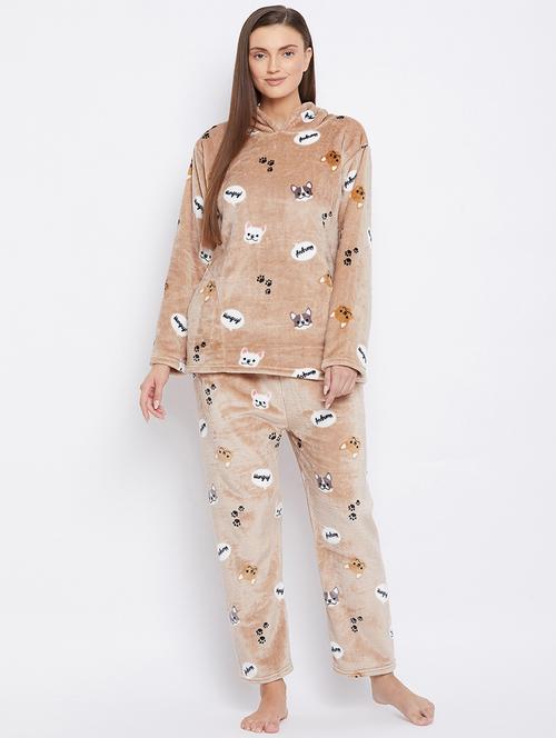 round neck printed nightwear pajama set - 18007191 - Very Small Image - 1