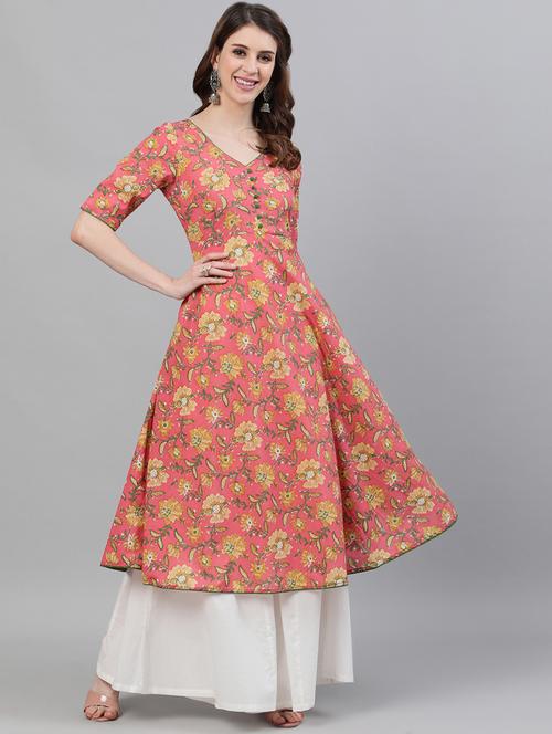 floral print flared kurta - 18007372 - Very Small Image - 1