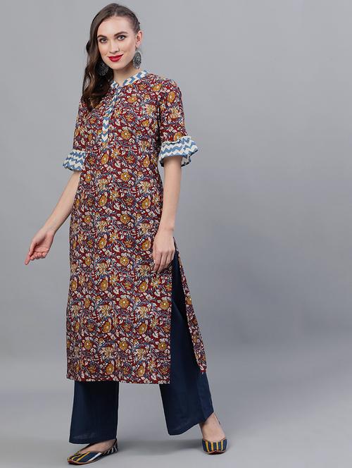 floral straight kurta - 18007419 - Very Small Image - 1