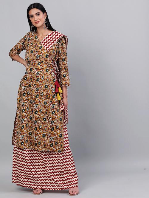 yellow cotton kurta salwar set - 18007454 - Very Small Image - 1